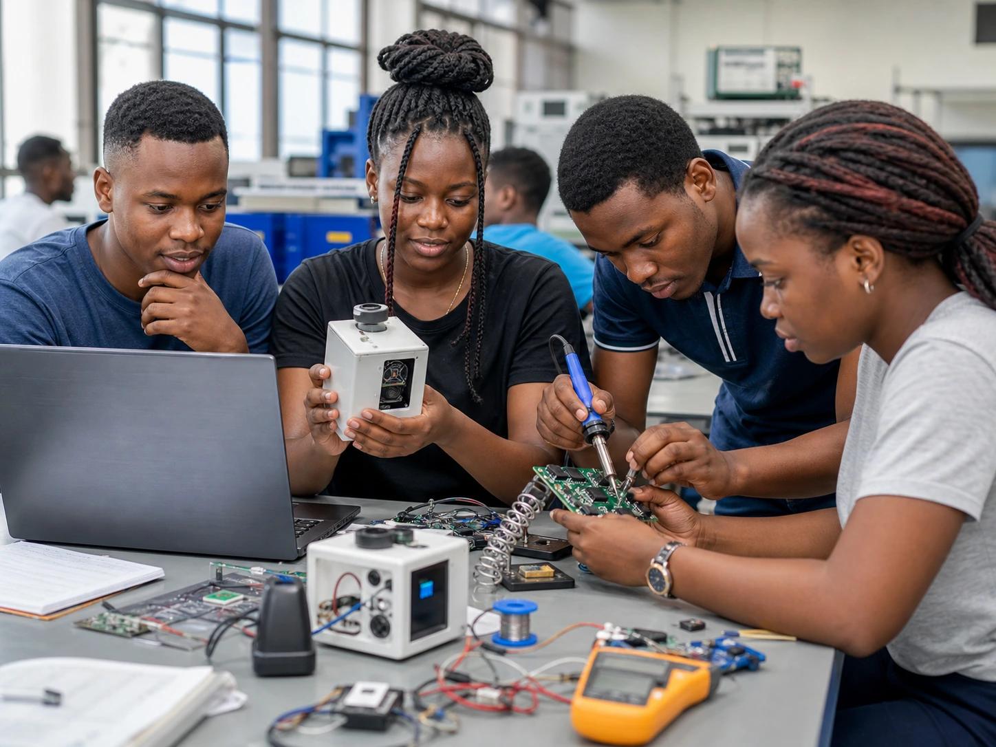 Students building air quality hardware and software at AirQo DevCon